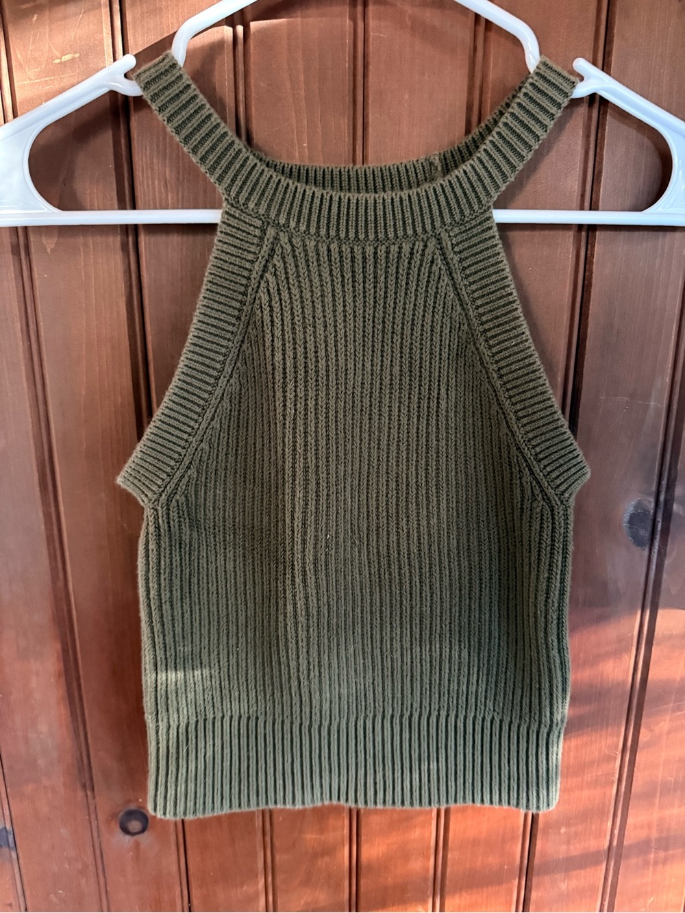 Express Olive Ribbed V-Neck Sweater Tank